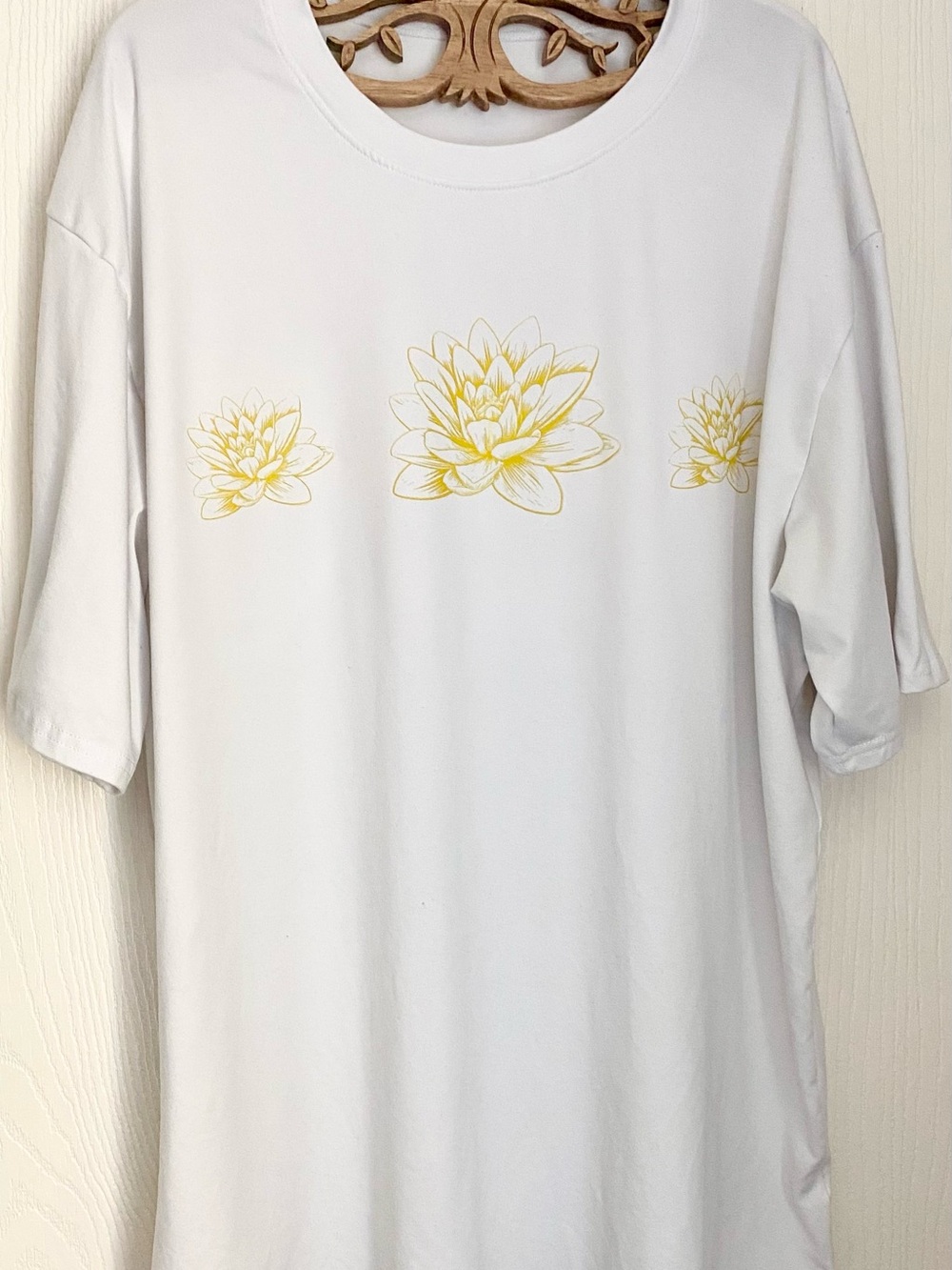 White Short Sleeve Tee with Yellow Floral Print Upcycled